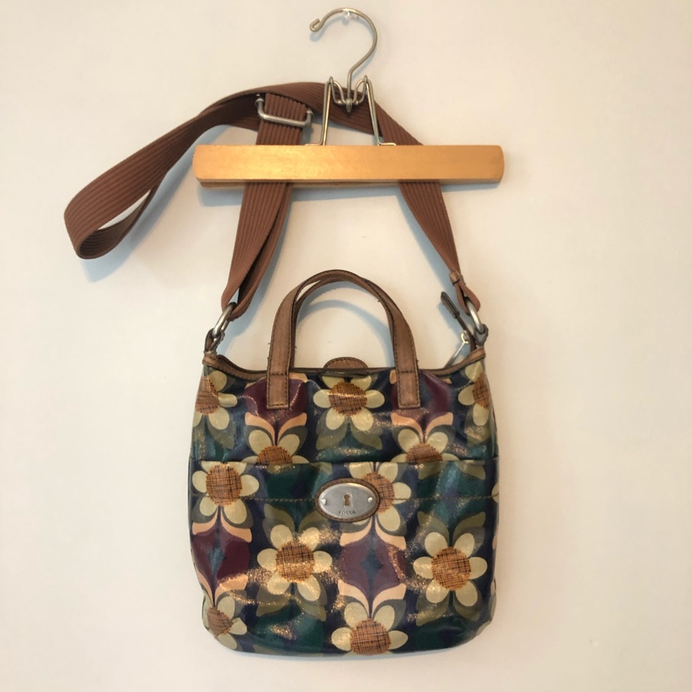 Fossil Floral Key-Per Canvas Crossbody